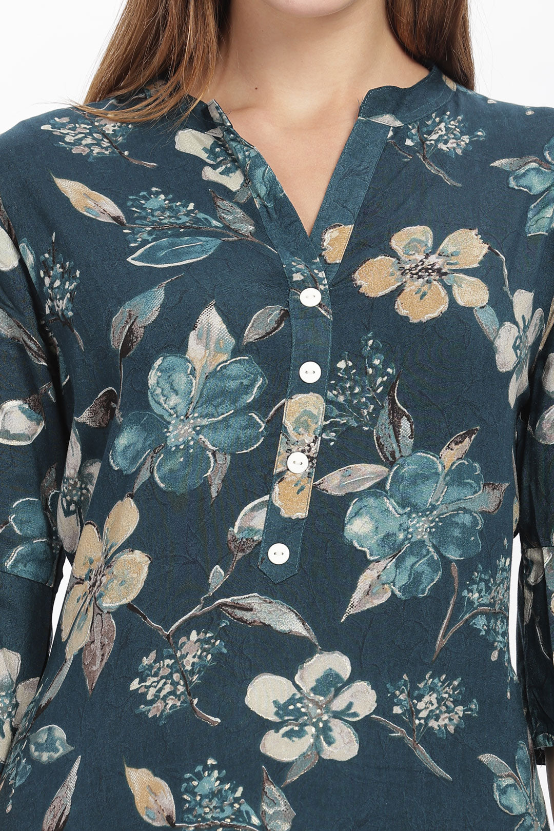 Flowy A-Line Kurta: Minimalistic floral print