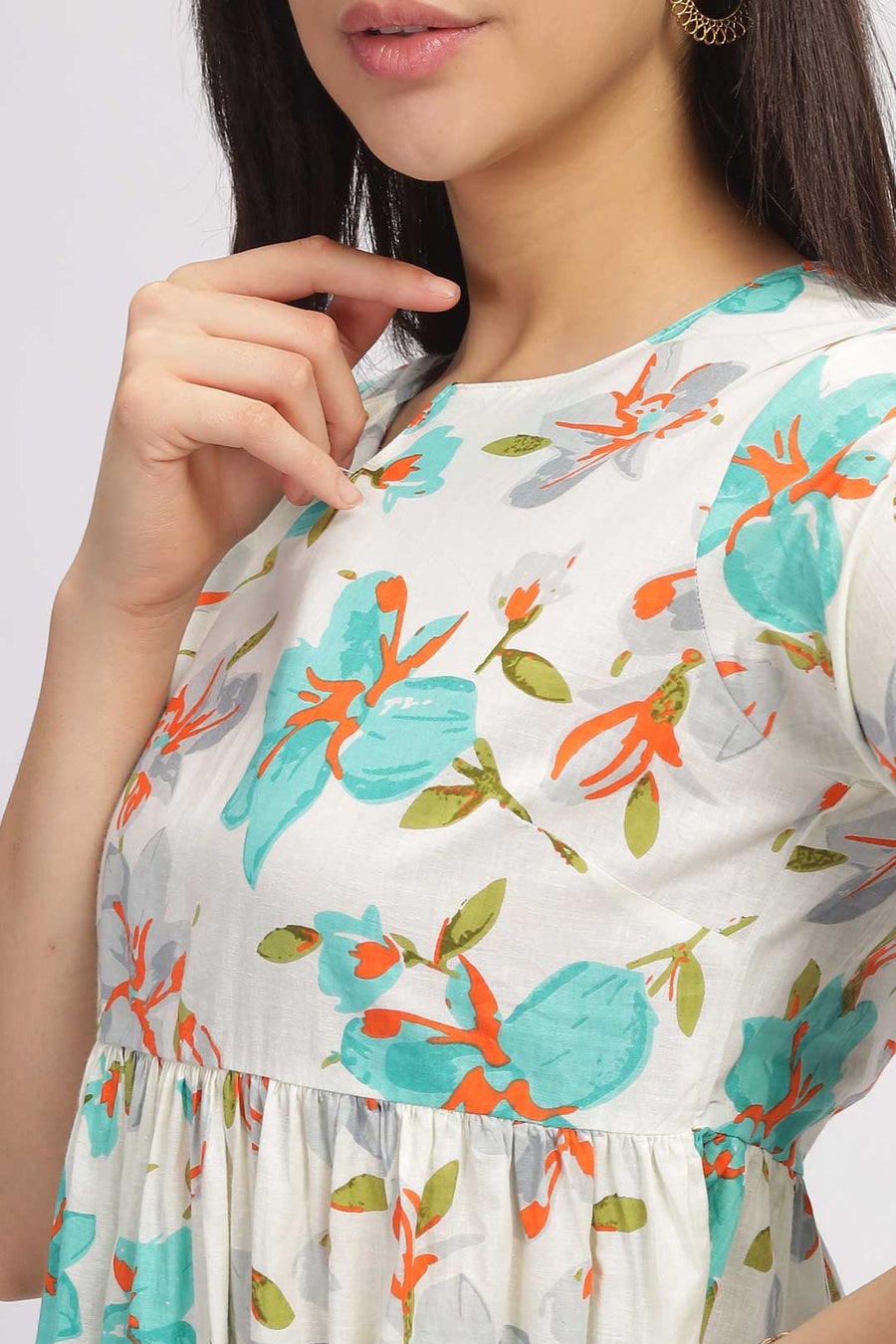 Viscose Summer Mini Dress - Teal Floral