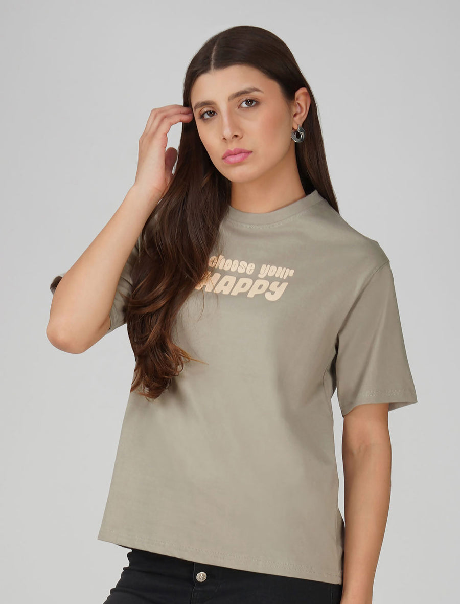 Cotton oversized Tshirt Grey - Choose your happy