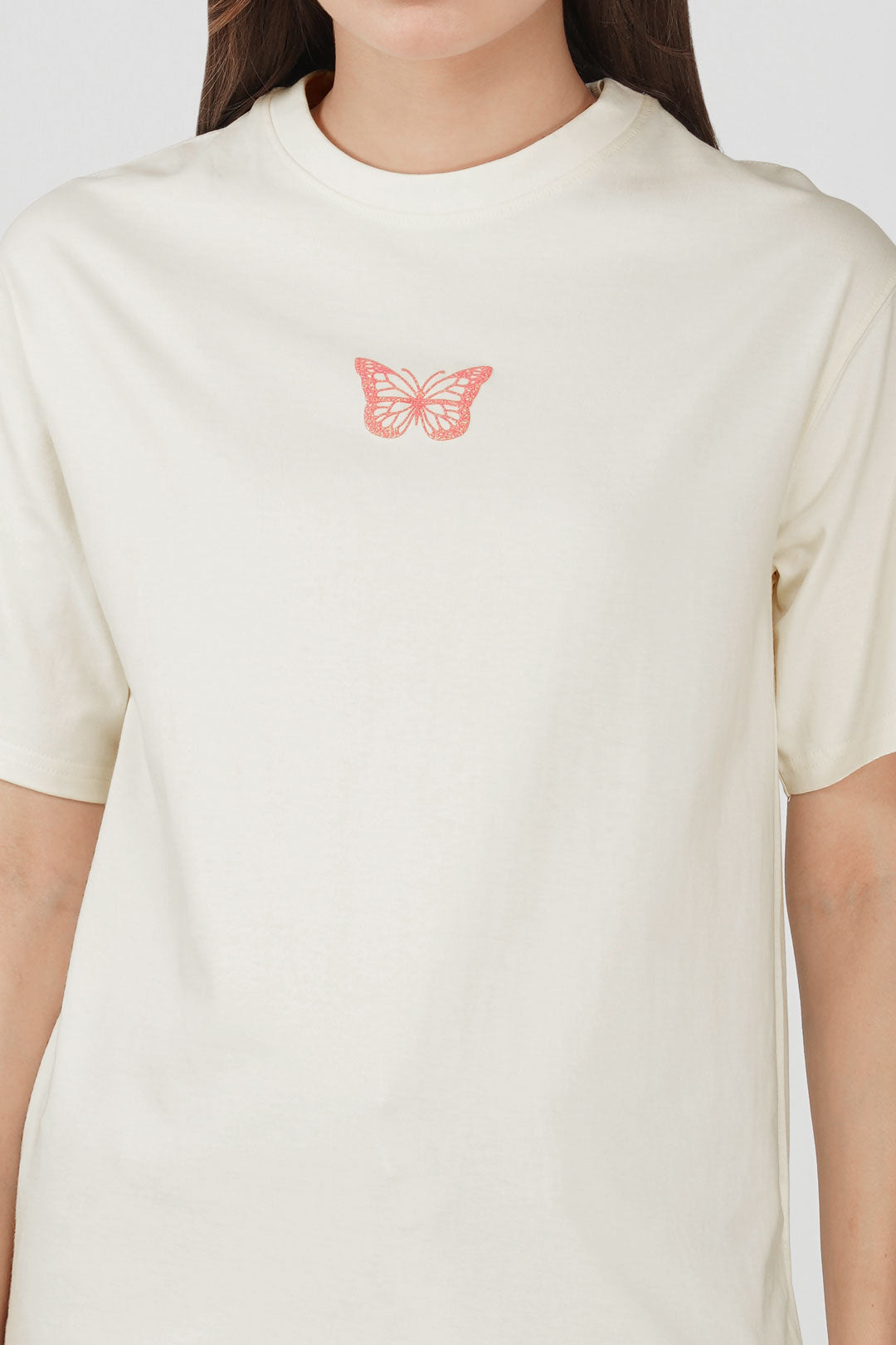 Cotton oversized Tshirt Half White - Butterfly