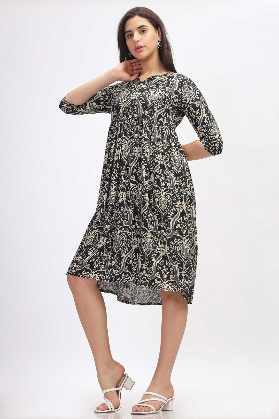 Viscose Summer Mini Dress - Damask Black
