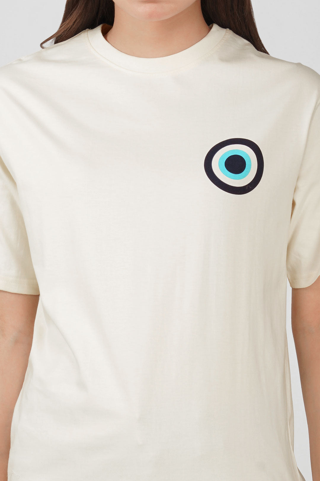 Cotton oversized Tshirt Half white - Evil eyes
