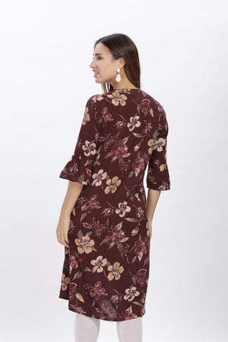 Flowy A-Line Kurta: Hibiscus print