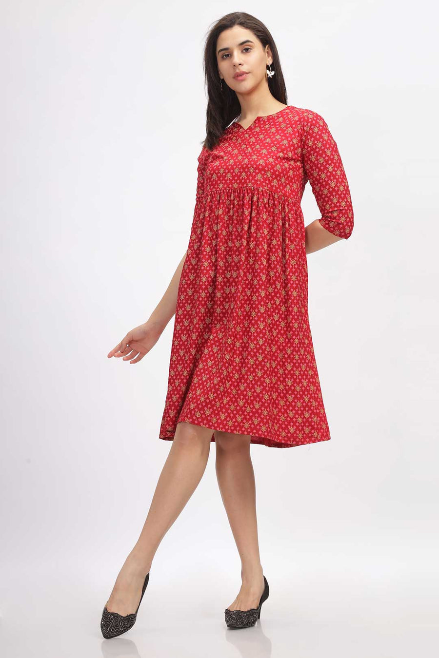Viscose Summer Mini Dress - Block Print