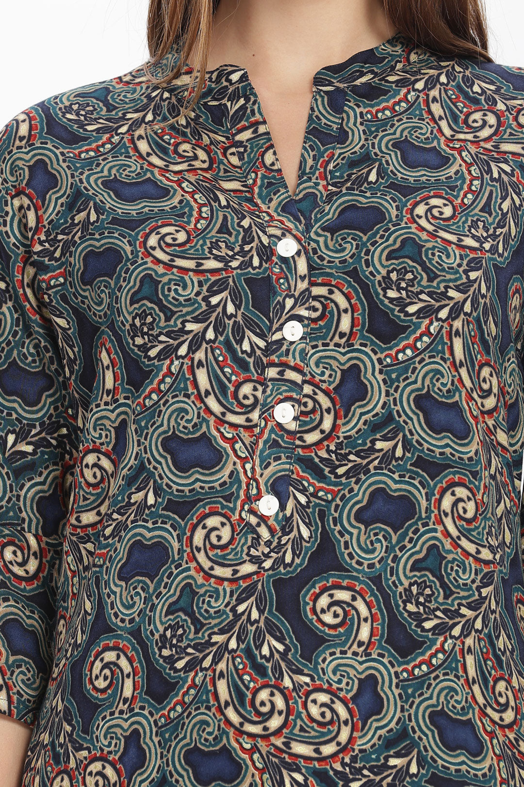 Flowy A-Line Kurta: Curvy lines motif print-Blue