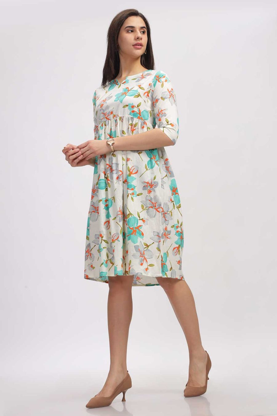 Viscose Summer Mini Dress - Teal Floral