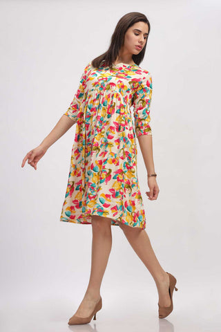 Viscose Summer Mini Dress - Floral Texture