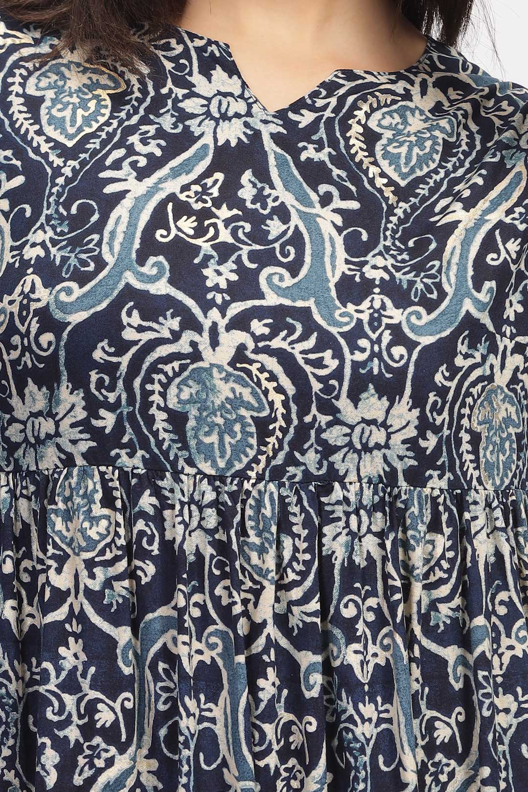 Viscose Summer Mini Dress - Damask Blue