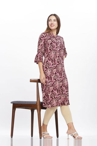 Flowy A-Line Kurta: Mughal print