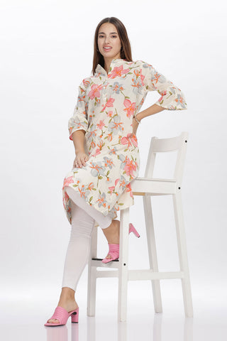 Flowy A-Line Kurta: Pink Floral