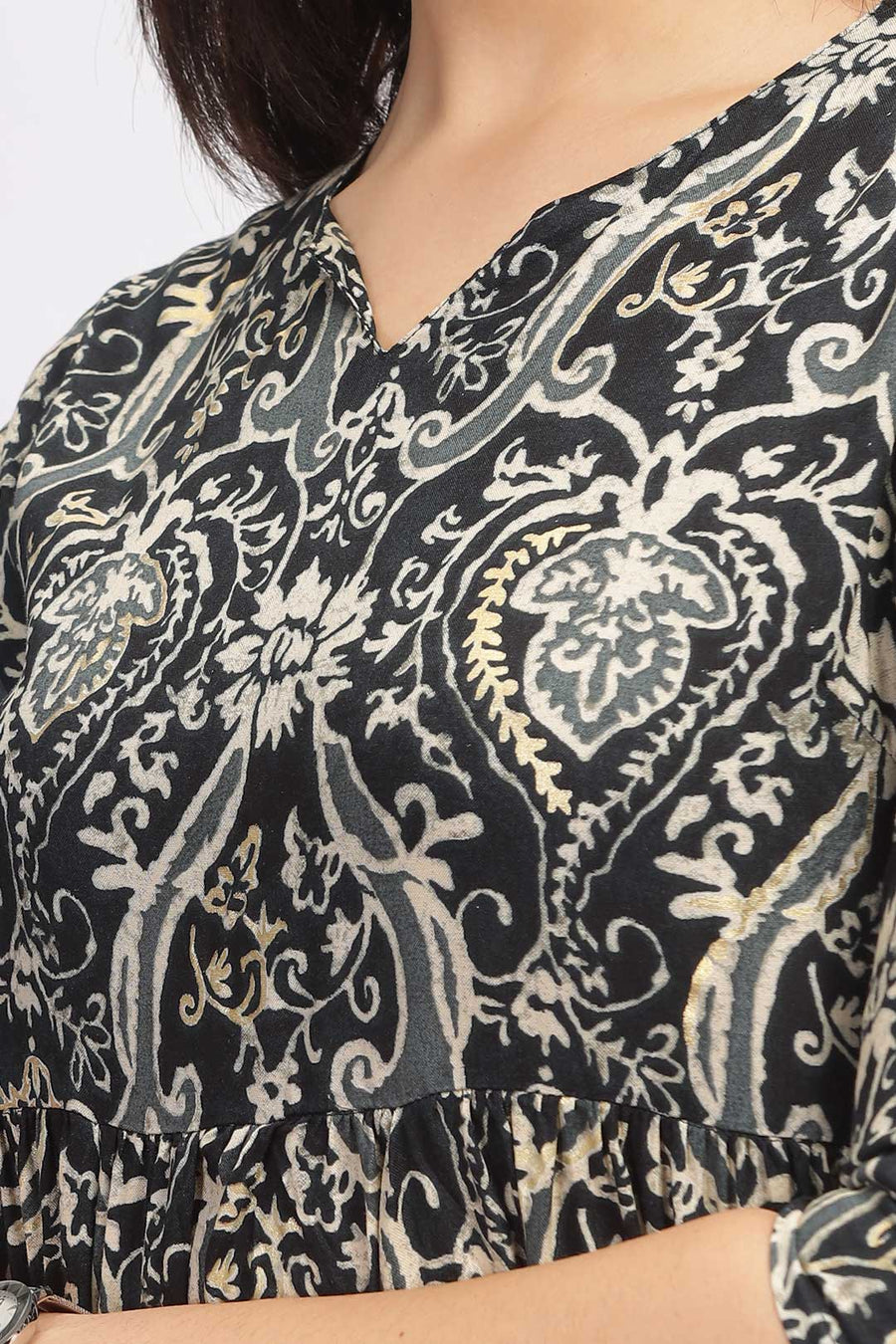Viscose Summer Mini Dress - Damask Black