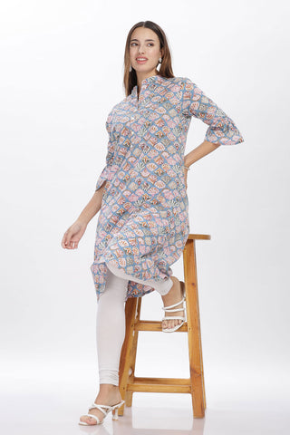 Flowy A-Line Kurta: Blue Shell print