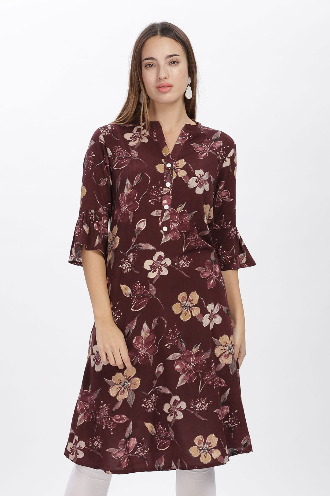 Flowy A-Line Kurta: Hibiscus print