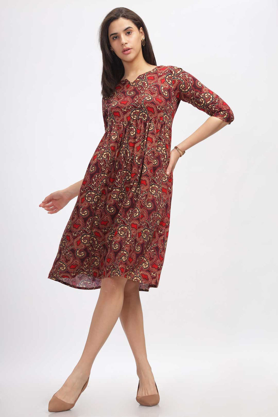 Viscose Summer Mini Dress - Dark Pink