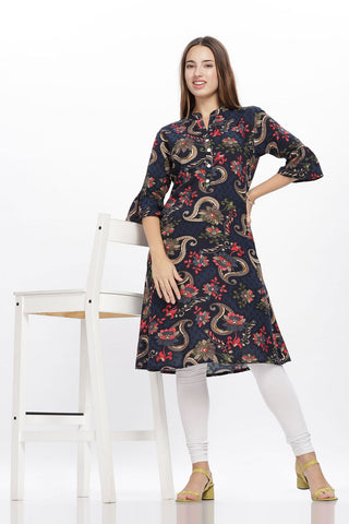 Flowy A-Line Kurta: Paisley Floral Print