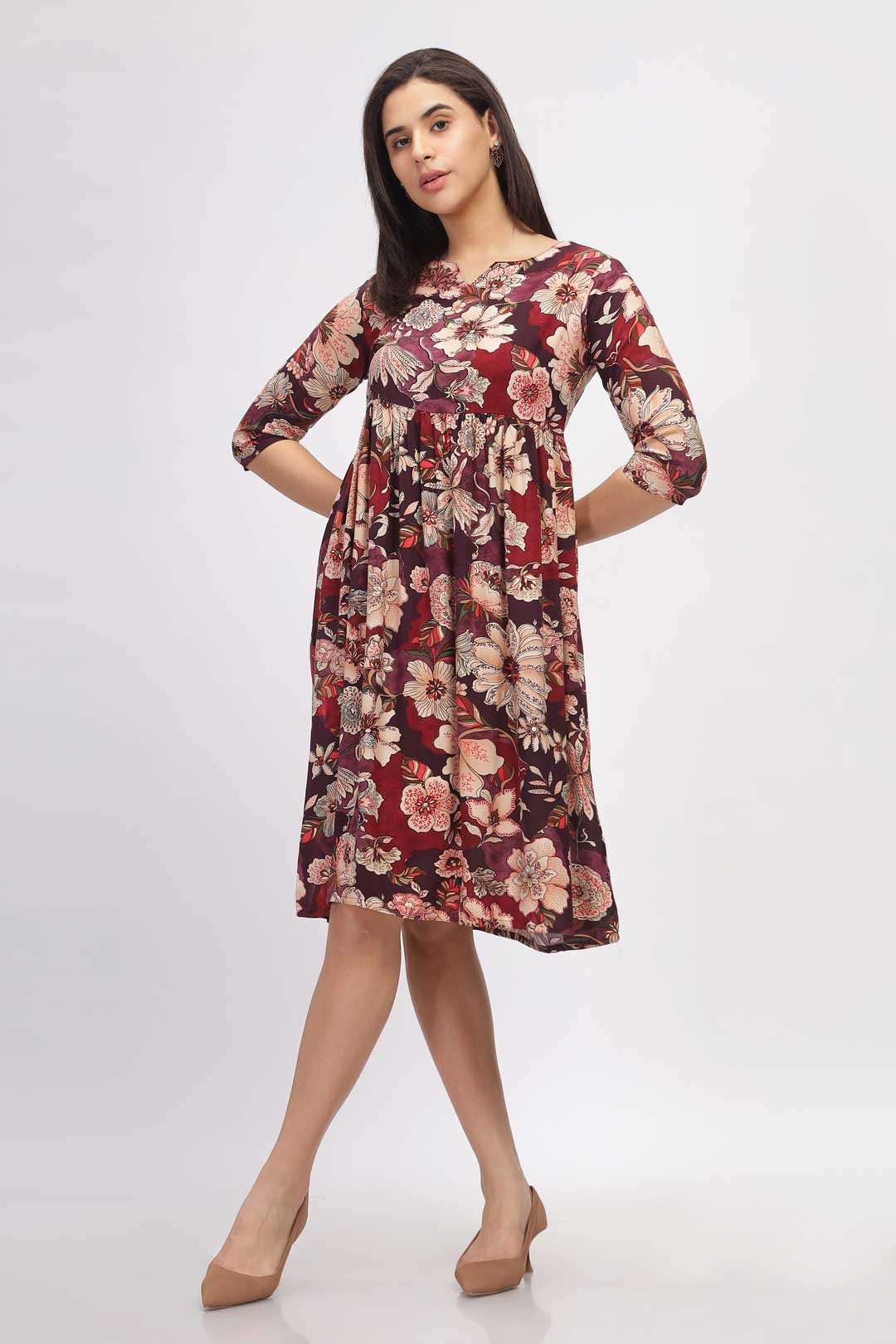 Viscose Summer Mini Dress - Maroon