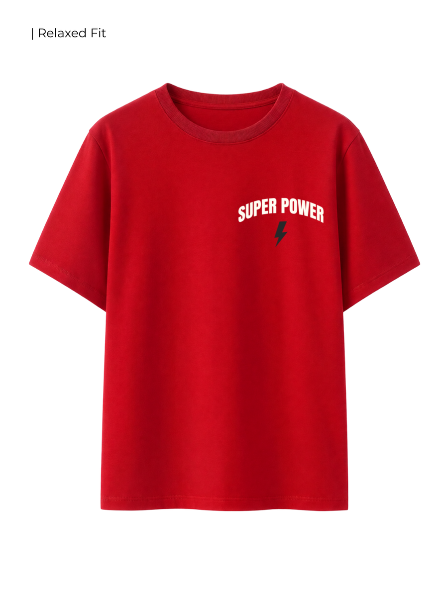 Cotton Relaxed fit Tshirt - Red - Super power