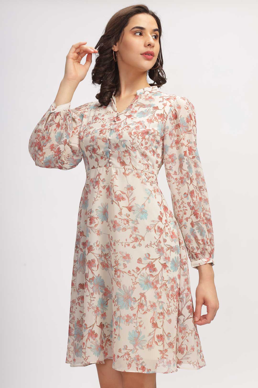 Georgette Floral Mini Dress - Creamy