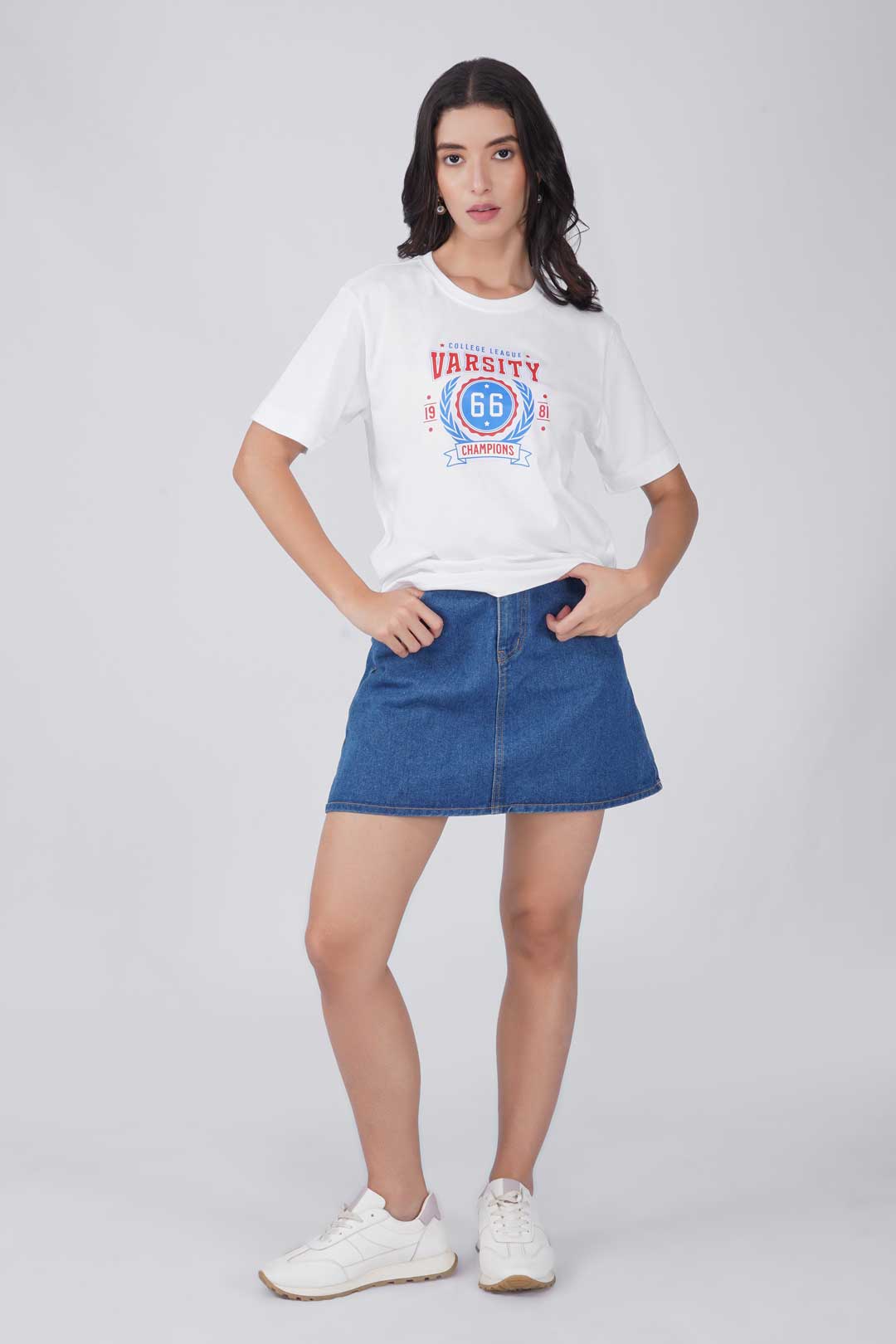 Cotton Relaxed fit Tshirt - White - varsity college league