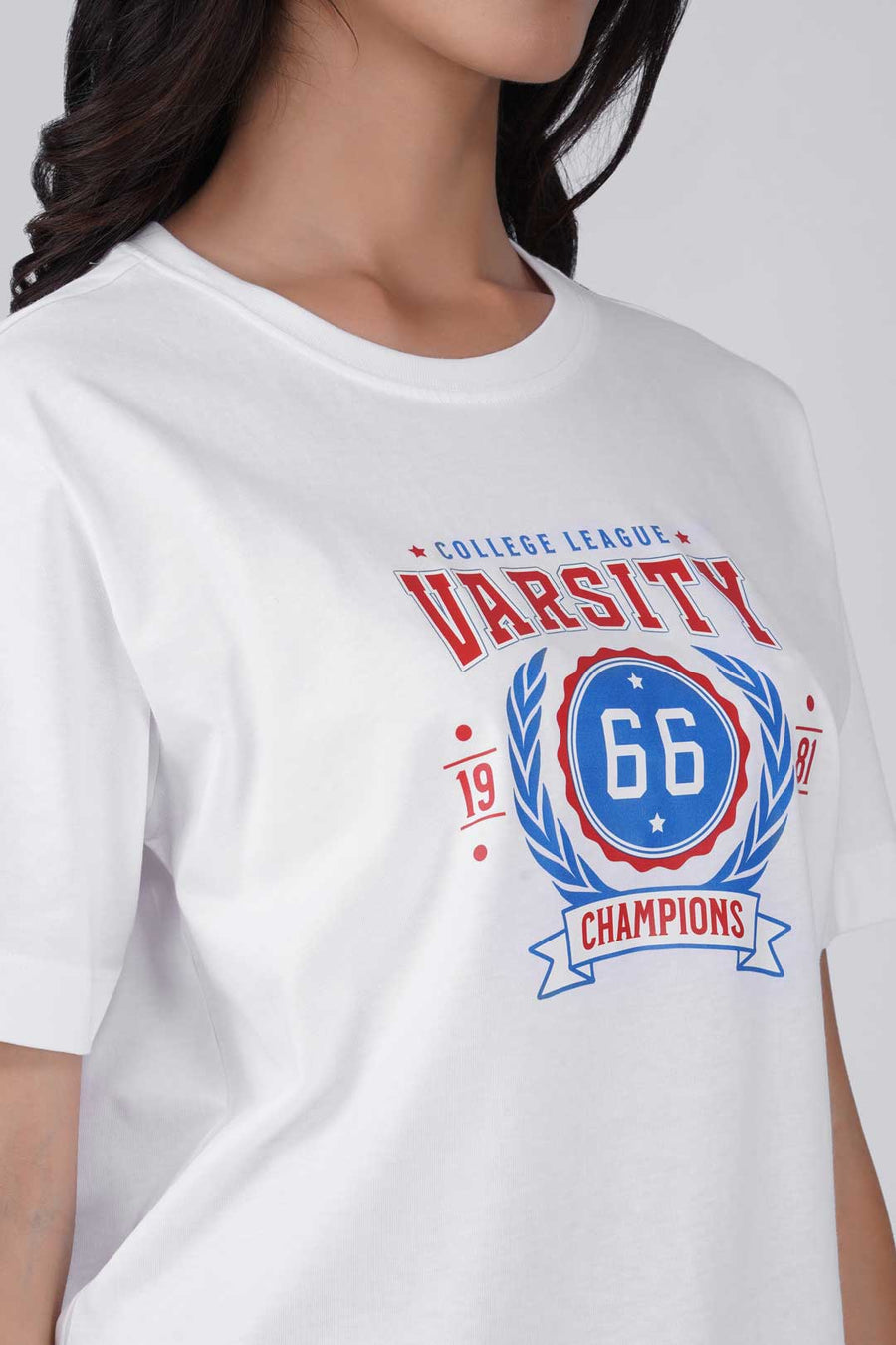 Cotton Relaxed fit Tshirt - White - varsity college league