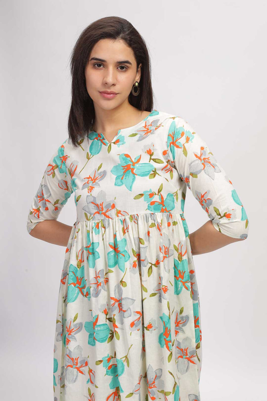 Viscose Summer Mini Dress - Teal Floral