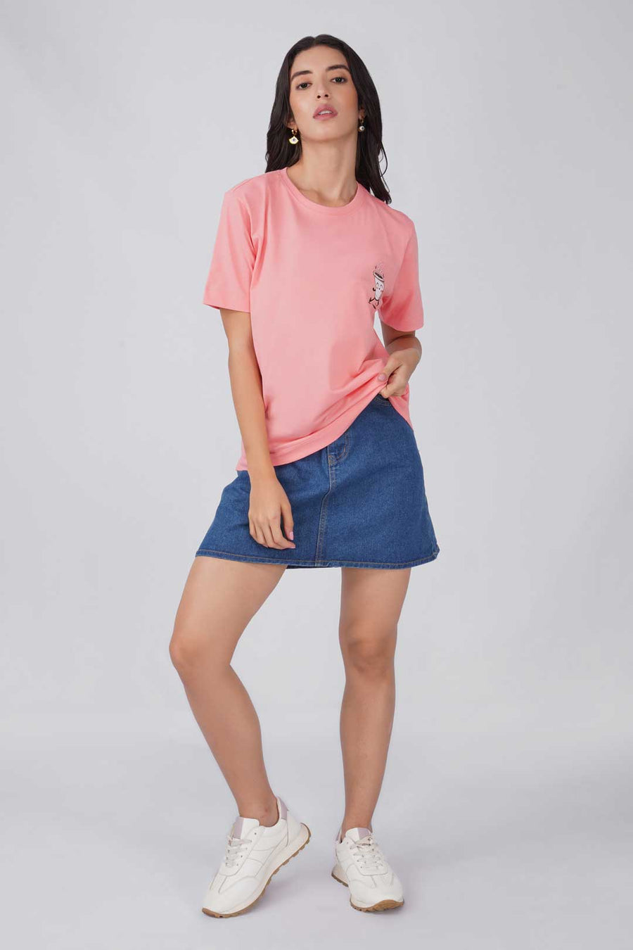 Cotton Relaxed fit Tshirt - Peach - Happiness is cup of coffee