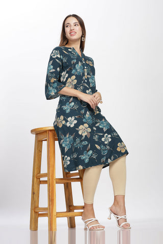 Flowy A-Line Kurta: Minimalistic floral print