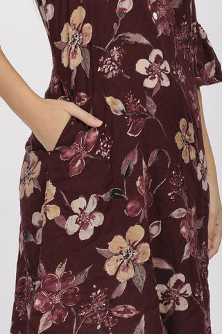 Flowy A-Line Kurta: Hibiscus print