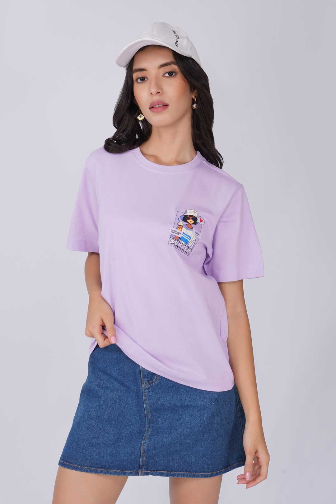 Cotton relaxed fit Tshirt - Lilac - Hat Girl with Icecream Summer