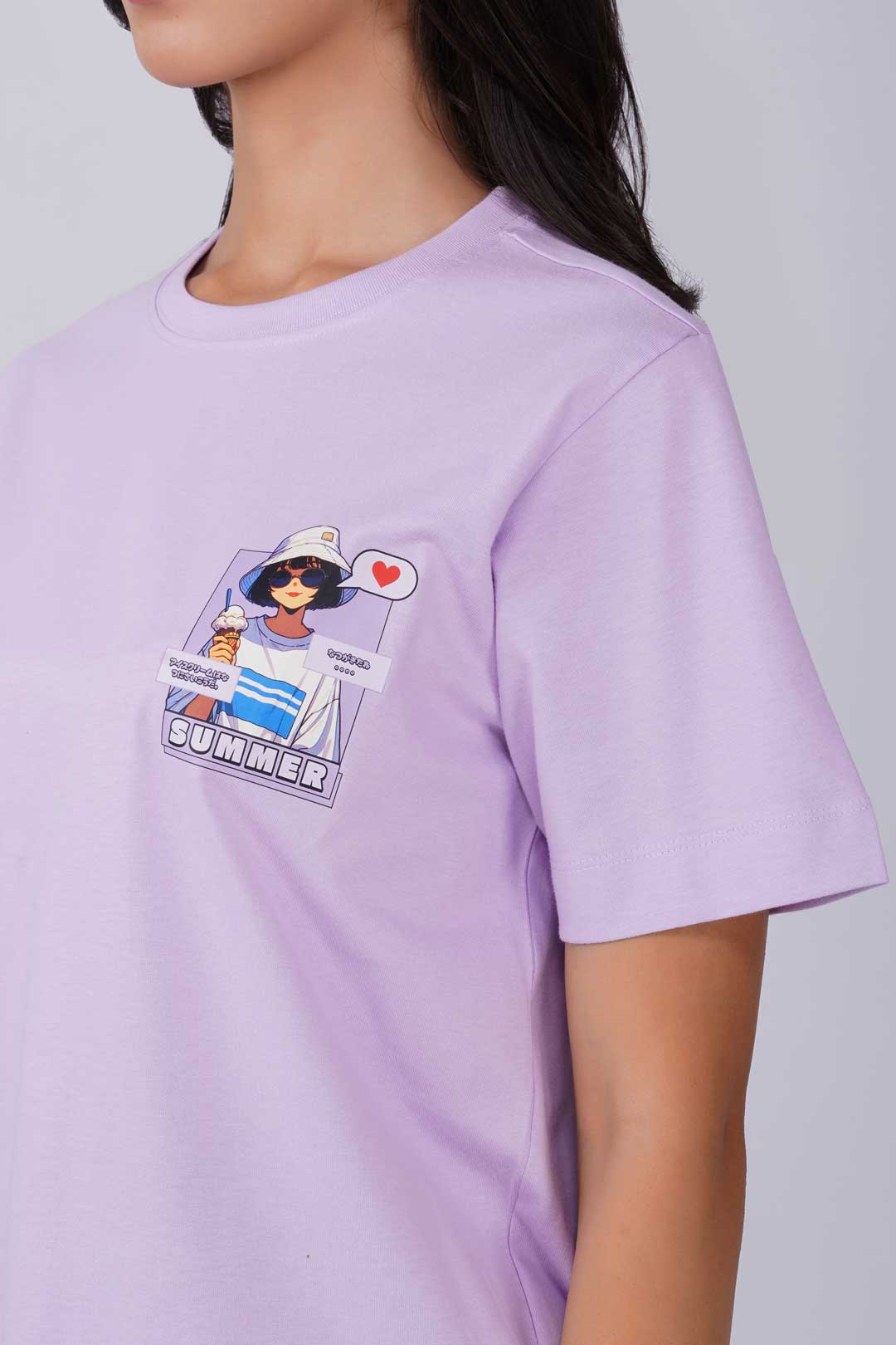 Cotton relaxed fit Tshirt - Lilac - Hat Girl with Icecream Summer