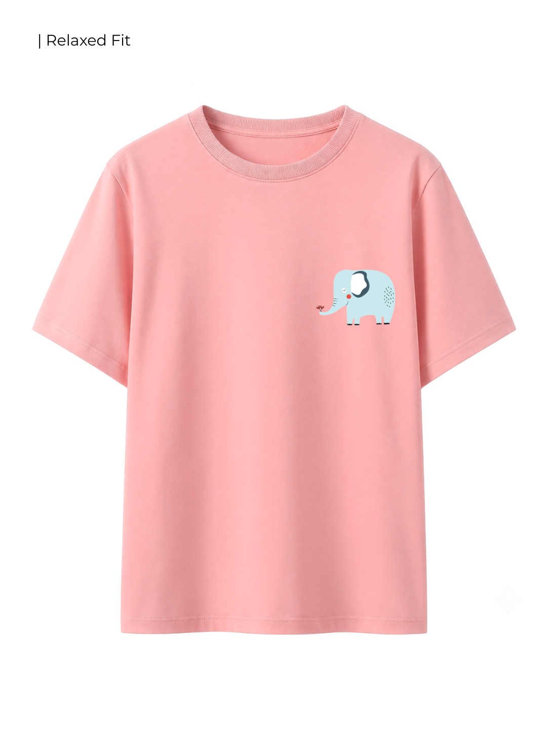 Cotton Relaxed fit Tshirt - cute animal elephant peach