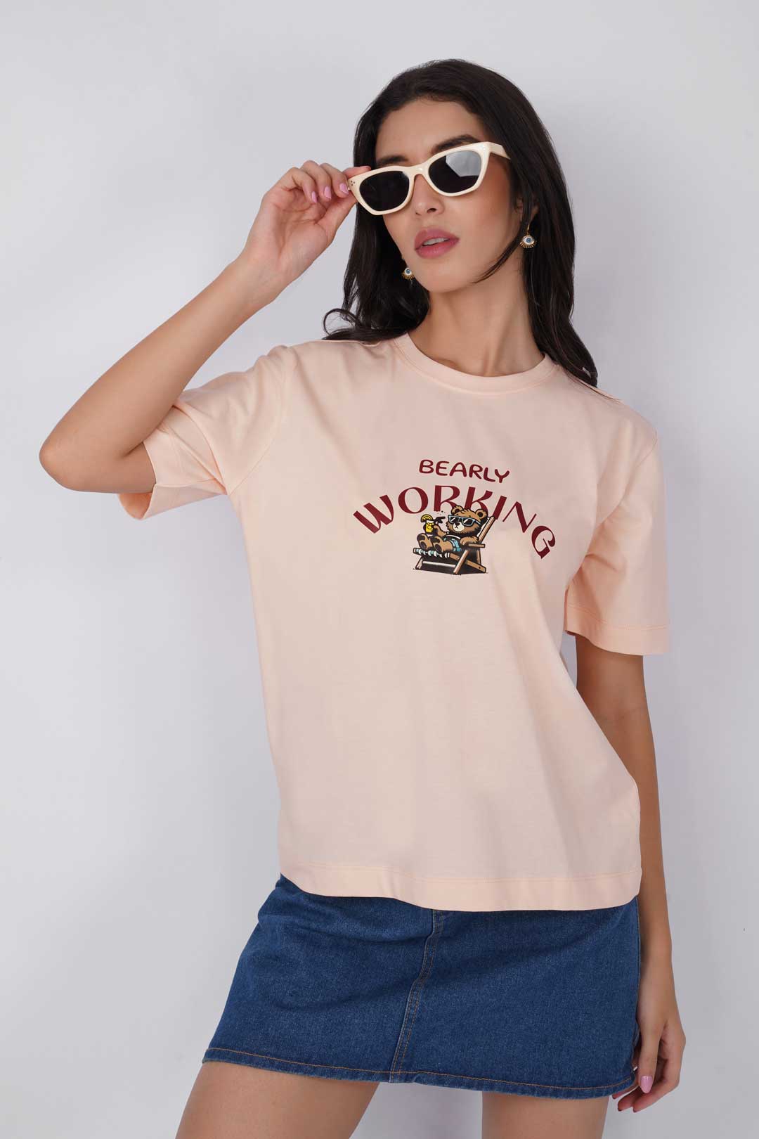 Cotton Relaxed fit Tshirt - Cream - bearly working