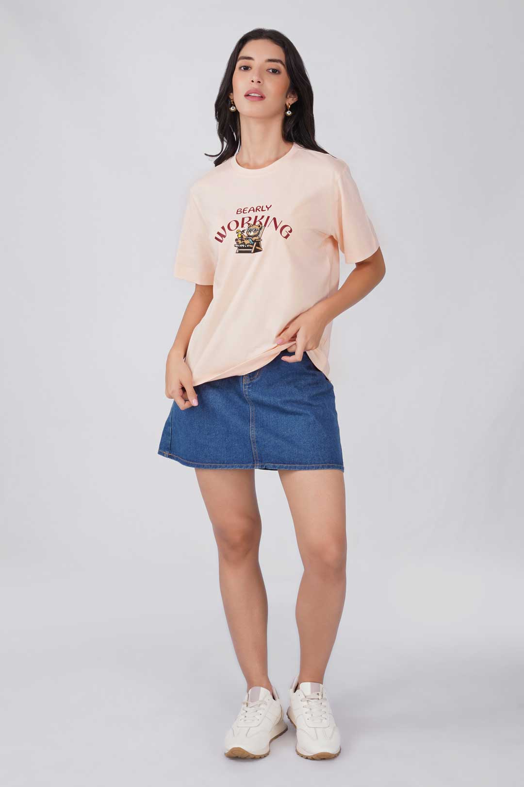 Cotton Relaxed fit Tshirt - Cream - bearly working