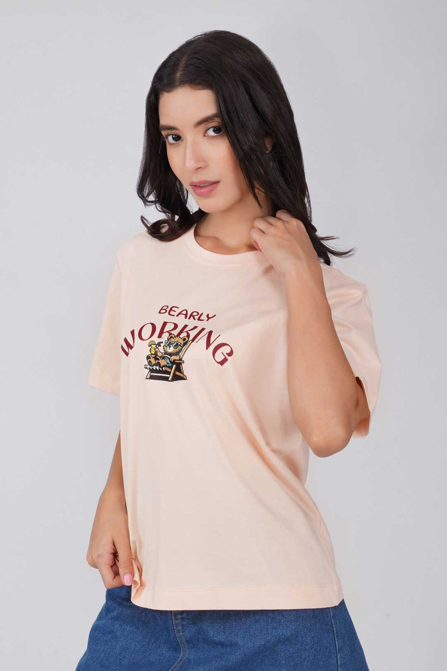 Cotton Relaxed fit Tshirt - Cream - bearly working
