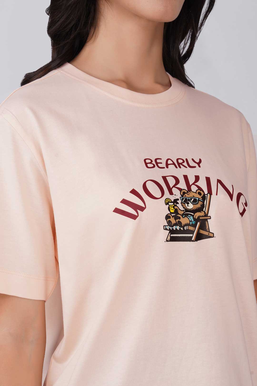 Cotton Relaxed fit Tshirt - Cream - bearly working