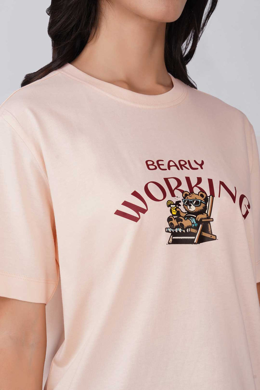 Cotton Relaxed fit Tshirt - Cream - bearly working