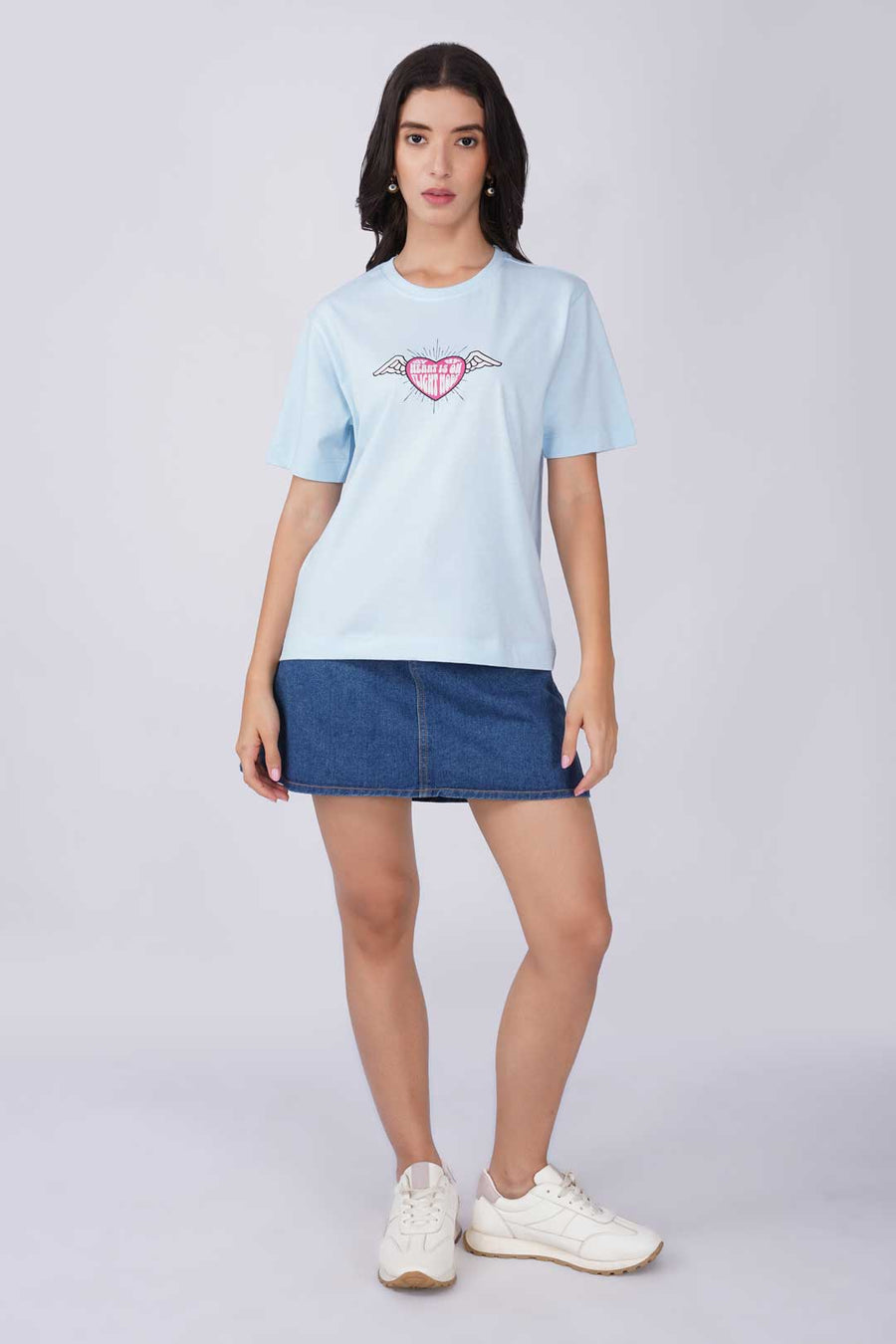 Cotton Relaxed fit Tshirt - Sky blue - My heart is on flight mode