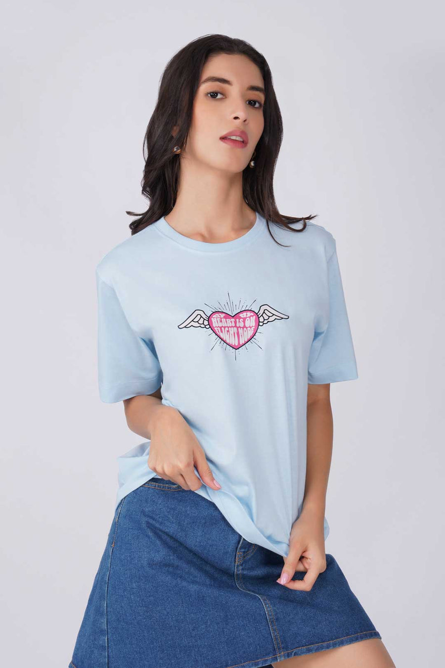 Cotton Relaxed fit Tshirt - Sky blue - My heart is on flight mode