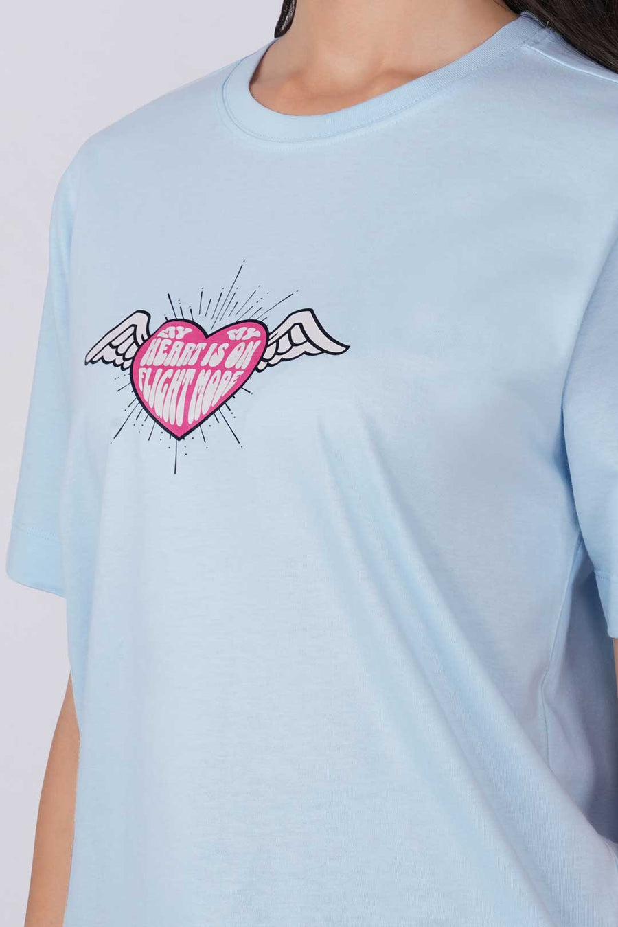 Cotton Relaxed fit Tshirt - Sky blue - My heart is on flight mode