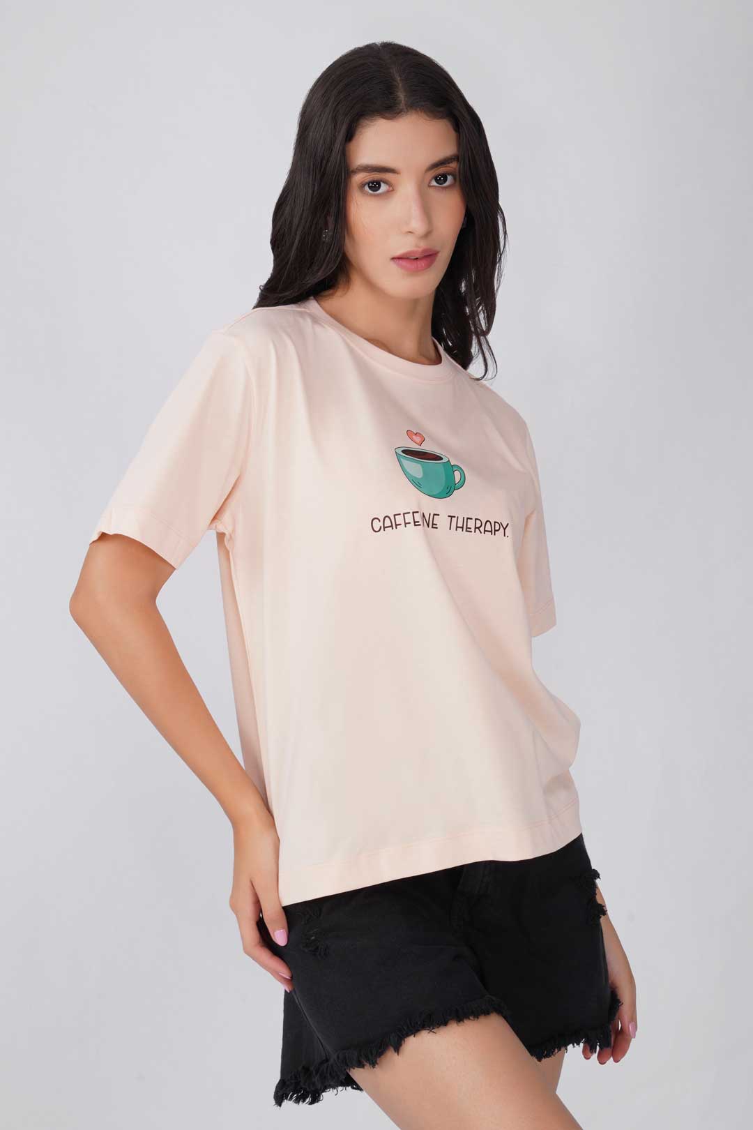 Cotton Relaxed fit Tshirt - Cream - caffeine therapy