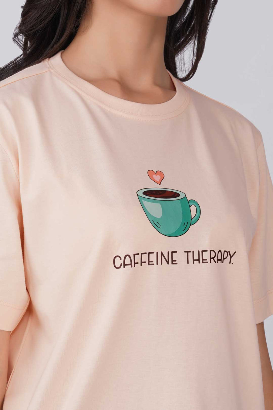 Cotton Relaxed fit Tshirt - Cream - caffeine therapy