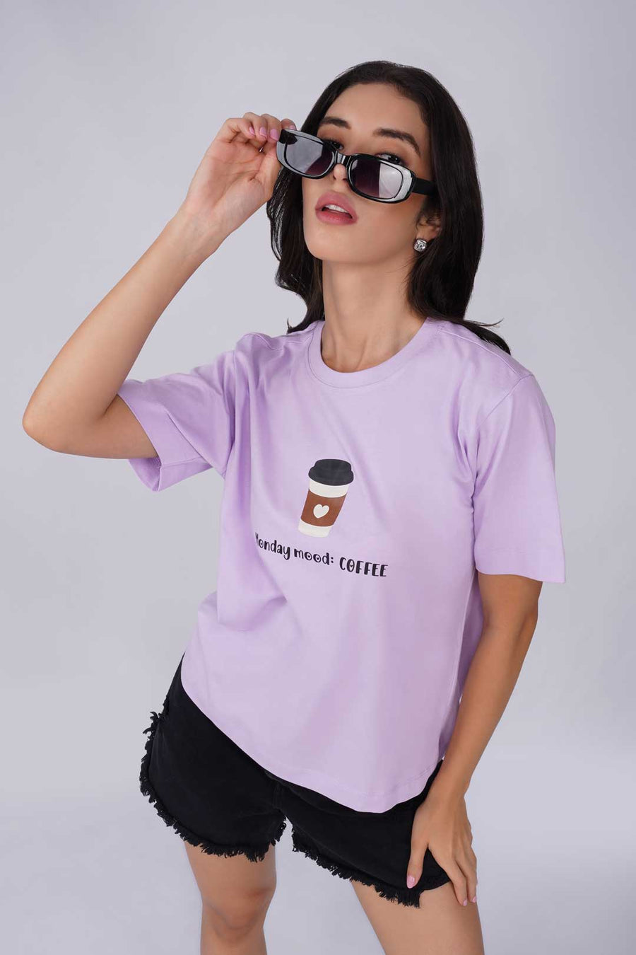 Cotton Relaxed fit Tshirt - Lilac -Monday mood coffee