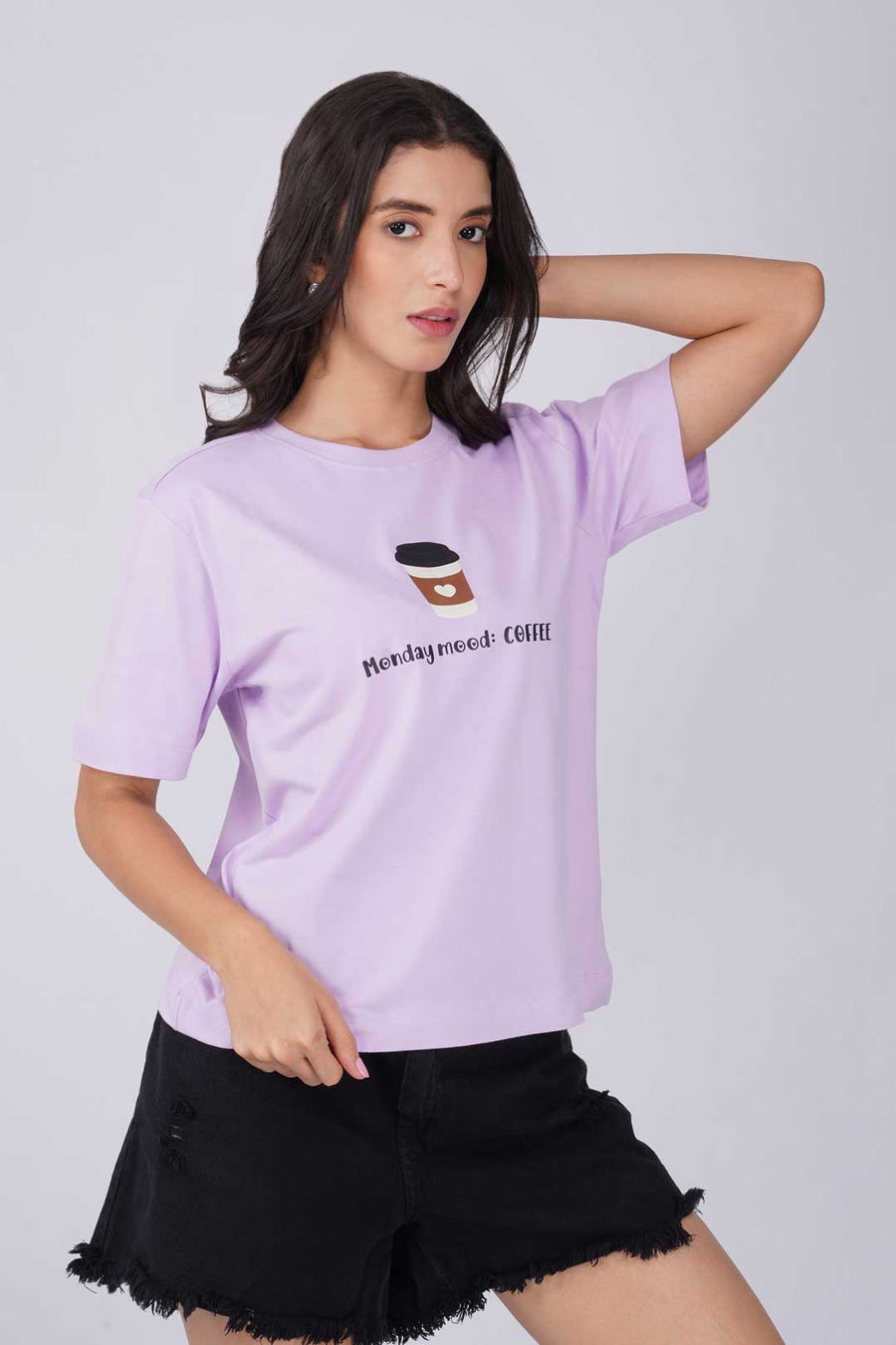 Cotton Relaxed fit Tshirt - Lilac -Monday mood coffee