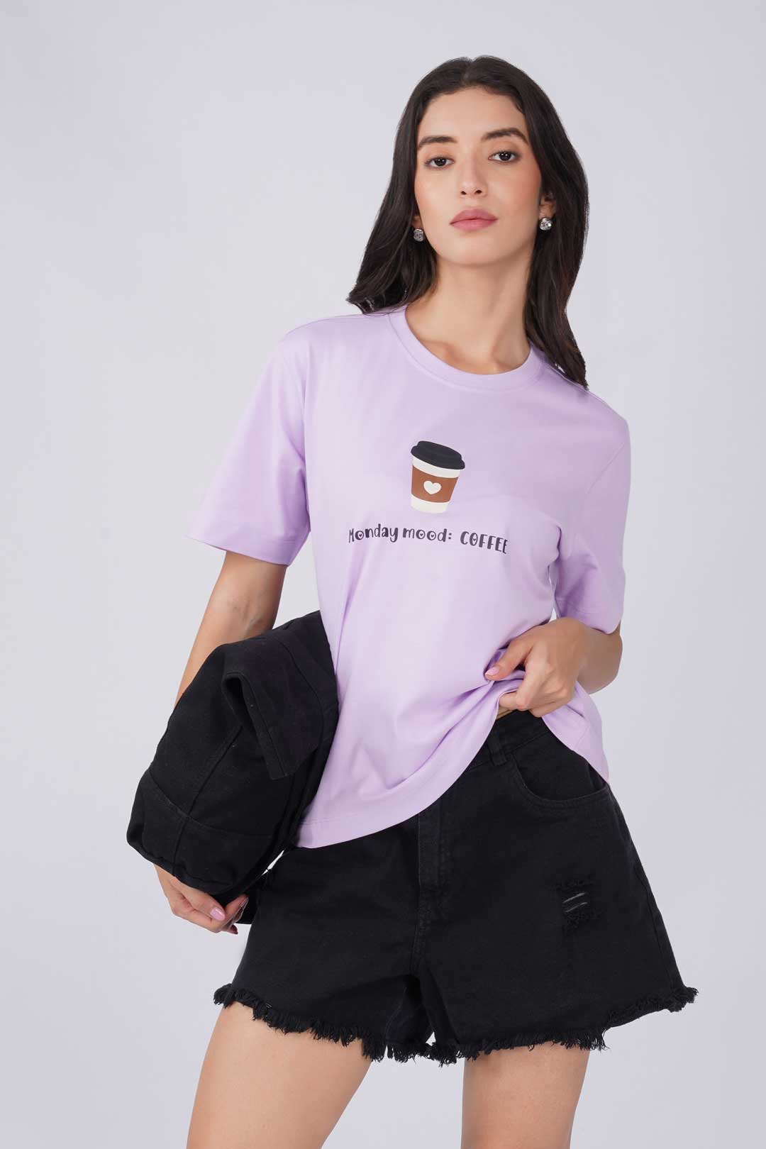 Cotton Relaxed fit Tshirt - Lilac -Monday mood coffee
