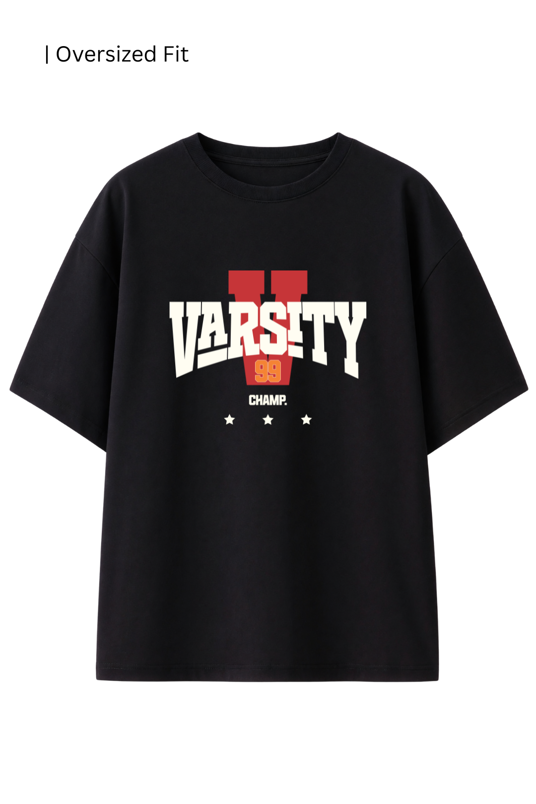 Cotton Oversized Tshirt - Black - VARSITY 99 CHAMP