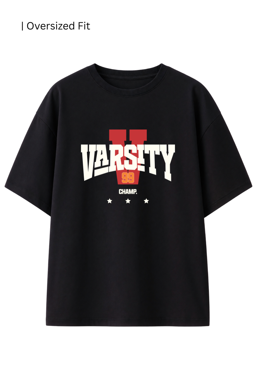 Cotton Oversized Tshirt - Black - VARSITY 99 CHAMP