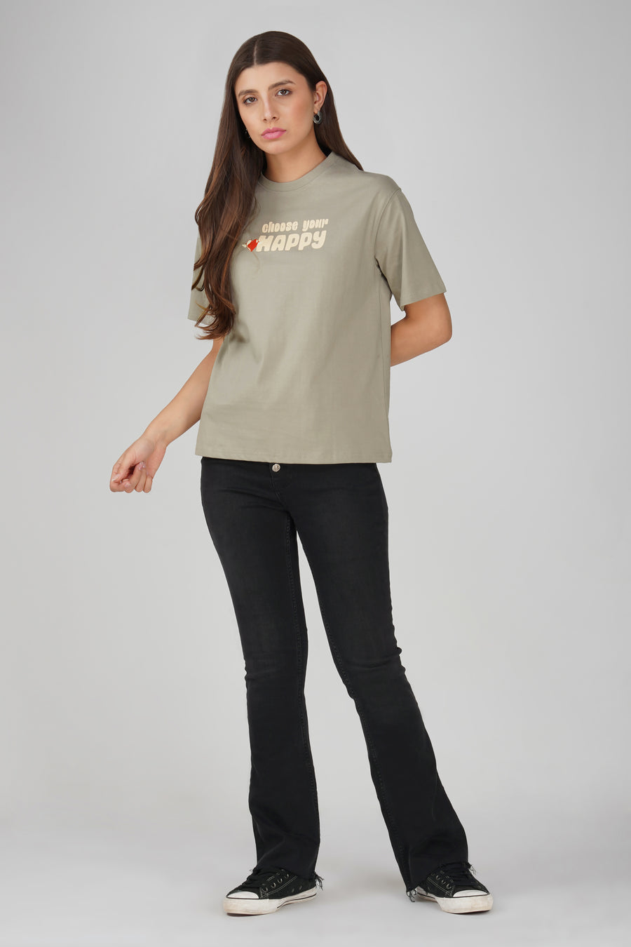 Cotton oversized Tshirt Grey - Choose your happy