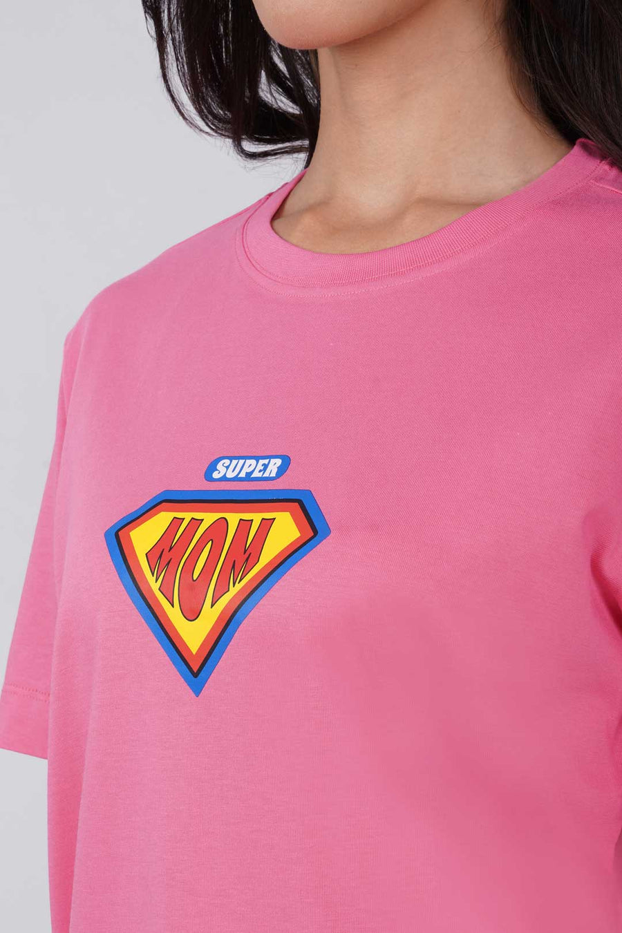 Cotton Oversized Tshirt - Pink - SUPER MOM