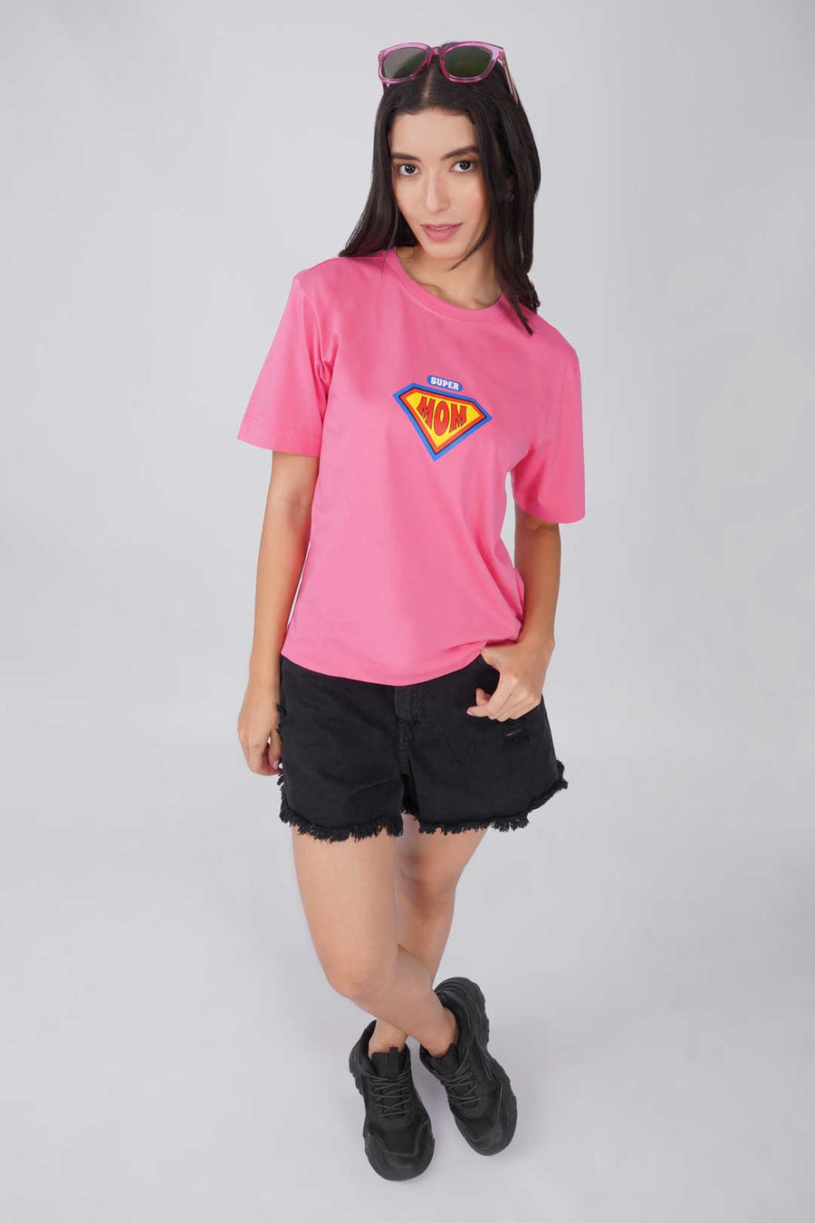 Cotton Oversized Tshirt - Pink - SUPER MOM