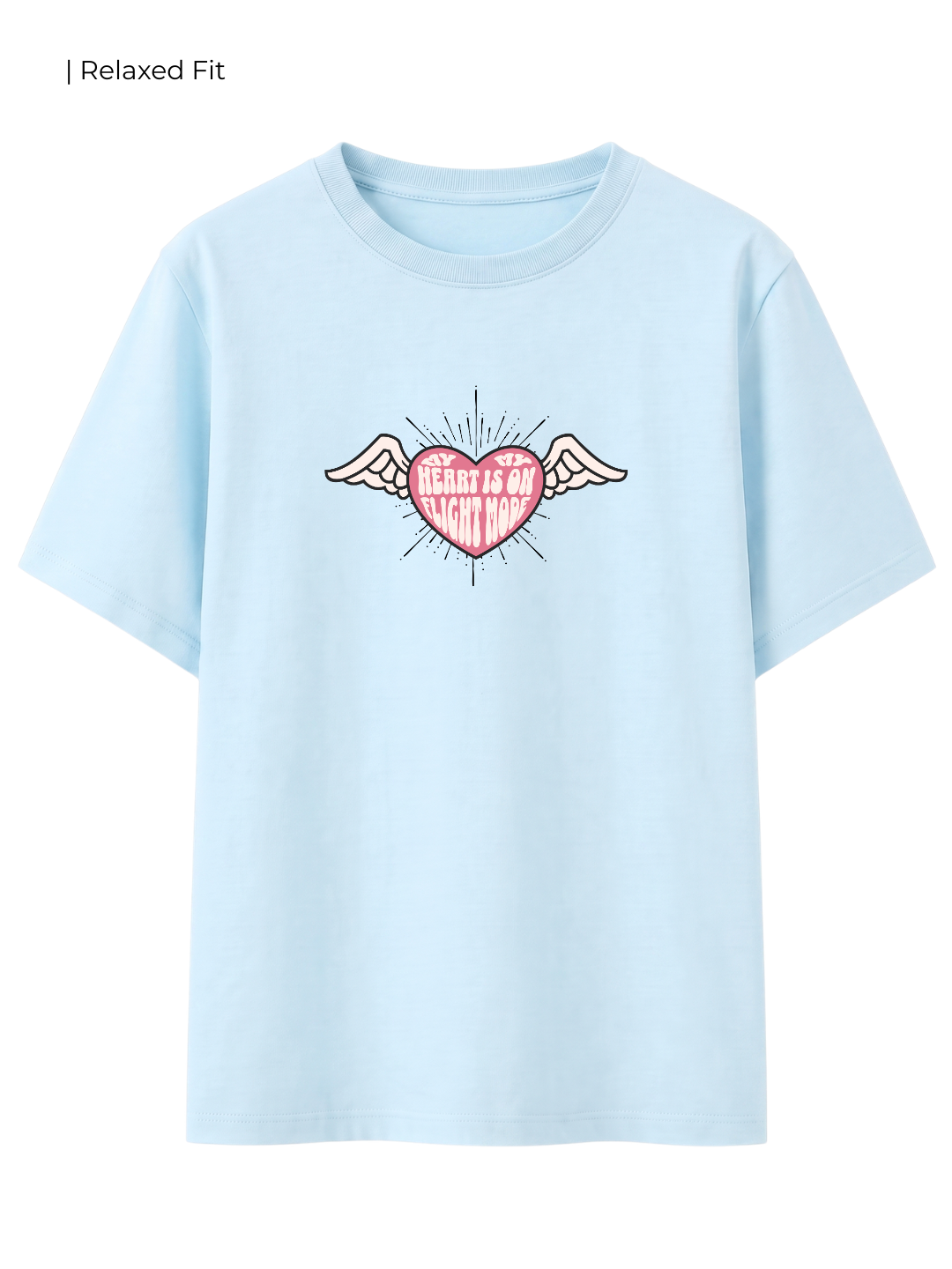 Cotton Relaxed fit Tshirt - Sky blue - My heart is on flight mode
